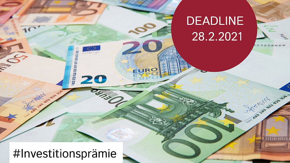 Quelle: shutterstock / 1405148075 Investitionsprämie Euroscheine Deadline